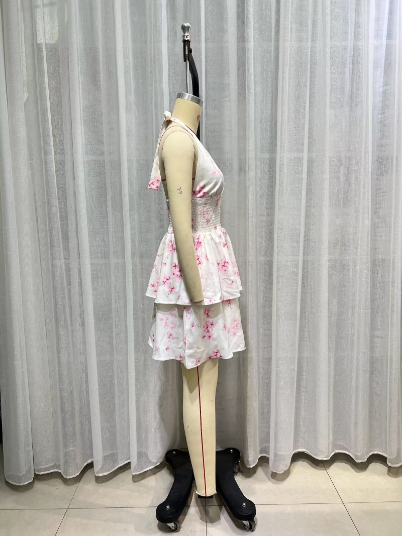 Rhinestone Halter Chiffon Bright Floral Dress - Image 2