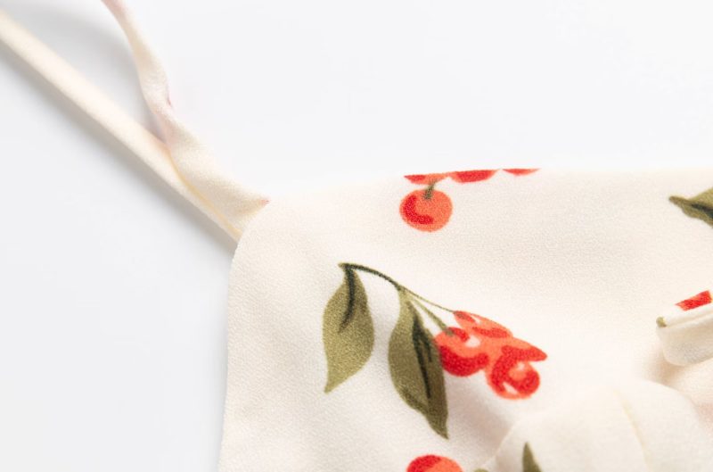 Beige Cherry Print Lace-Up Spring Dress - Image 3