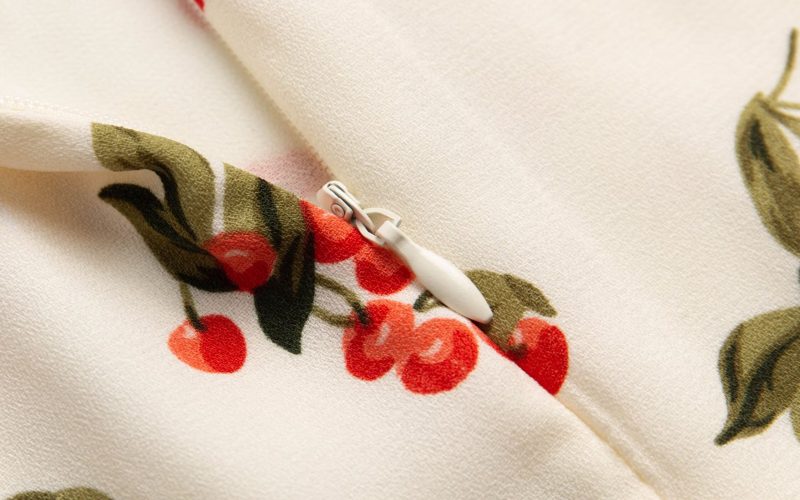 Beige Cherry Print Lace-Up Spring Dress - Image 4
