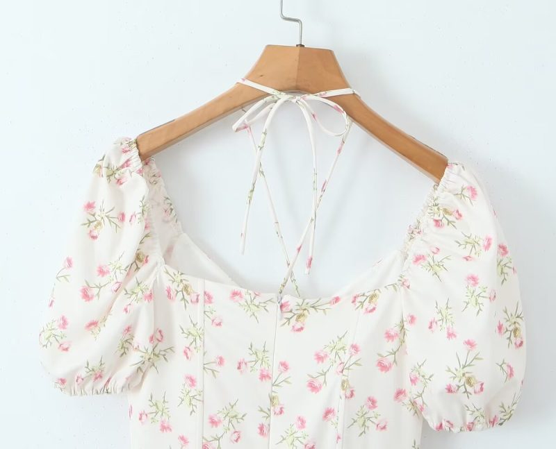 Lace Up Printed Waist Slimming Short Dress - Image 3