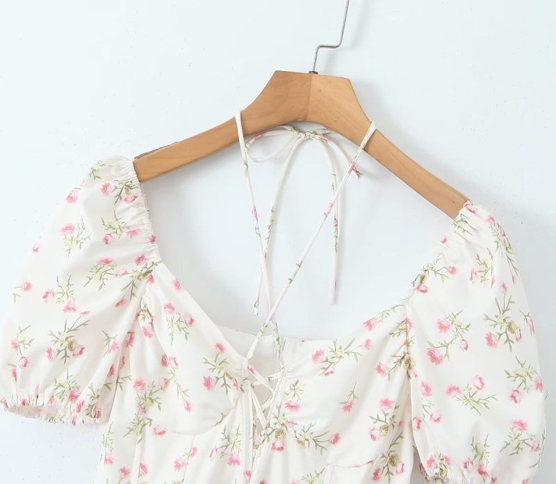 Lace Up Printed Waist Slimming Short Dress - Image 4