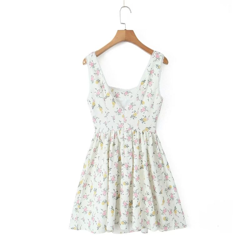 Floral Bow Design Lace Summer Sling Dress - Image 2