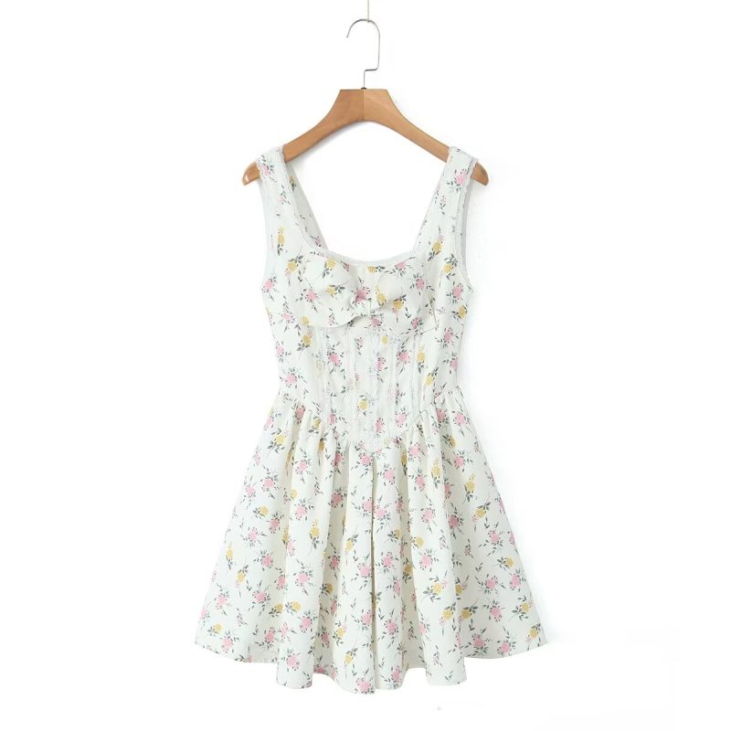 Floral Bow Design Lace Summer Sling Dress