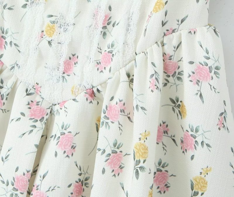 Floral Bow Design Lace Summer Sling Dress - Image 3