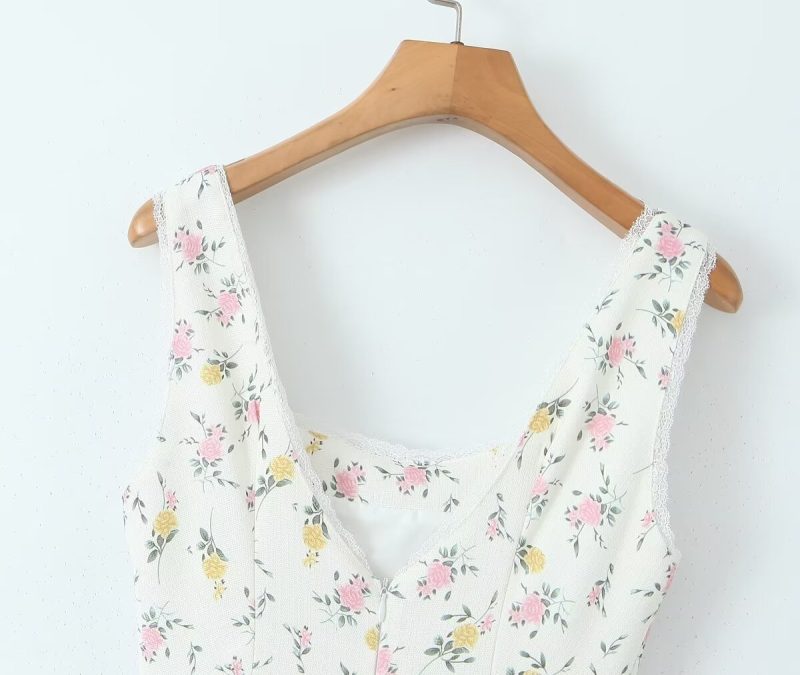Floral Bow Design Lace Summer Sling Dress - Image 4