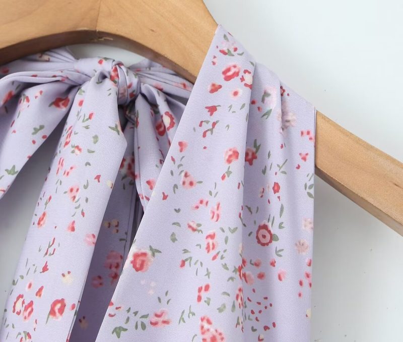 French Girl Purple Floral Halter Dress - Image 3