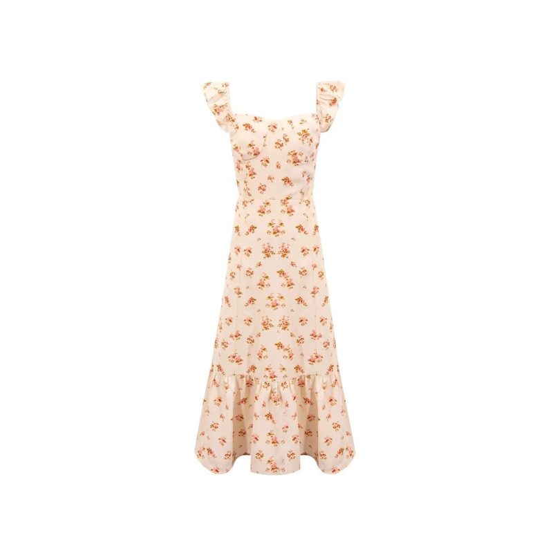 Ruffled Floral Print Midi Dress for Spring