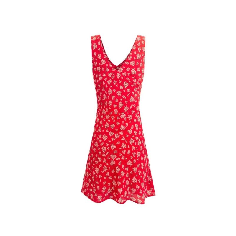 Seaside Holiday Slim Dress – Printed Deep V Lace-Up Style - Image 2