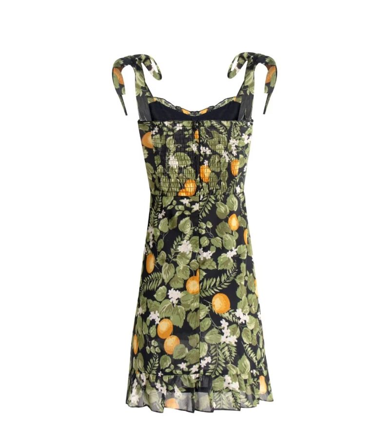 Lemon Print Slim Fit V-Neck Vacation Dress - Image 2
