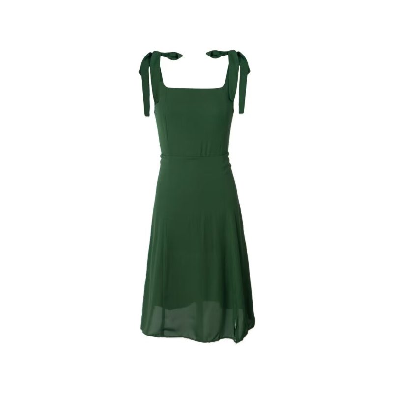 Green Slim Fit Lace-Up Slit Cami Dress
