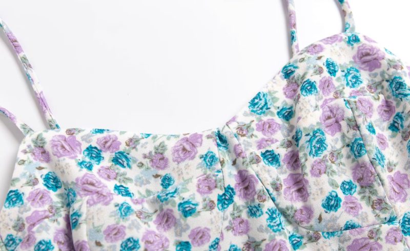Rose Print V-Neck Backless Strap Dress - Image 3