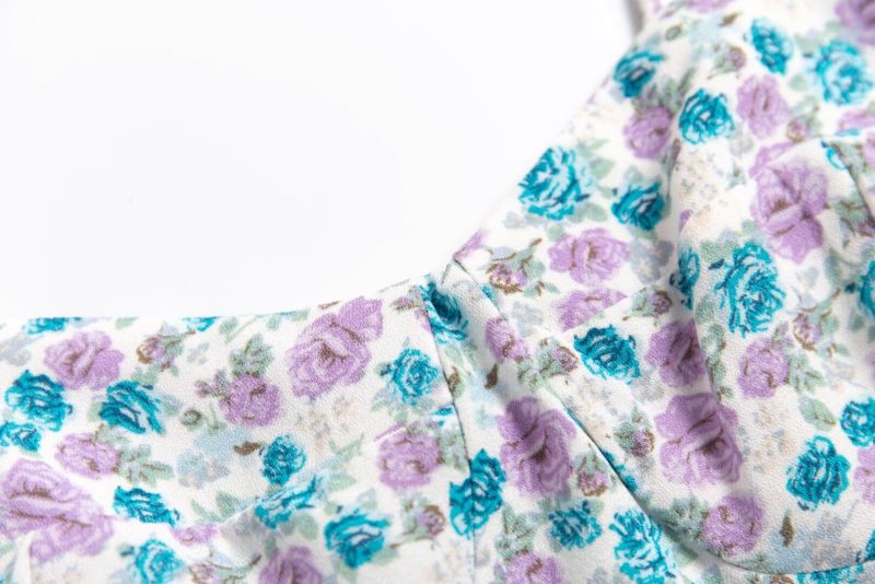 Rose Print V-Neck Backless Strap Dress - Image 4