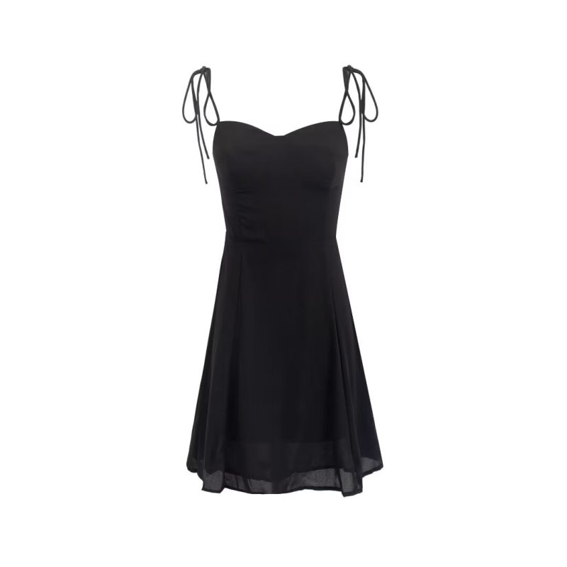 Black Lace-Up Strap Casual Spring Dress - Image 2