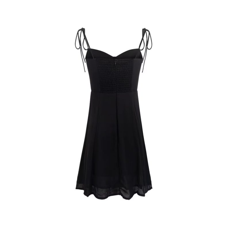 Black Lace-Up Strap Casual Spring Dress