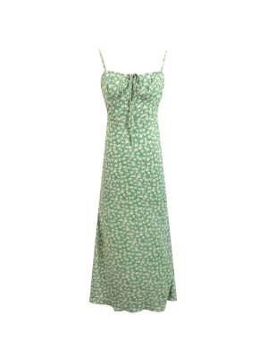 Seaside Lace Trim Drawstring Midi Dress
