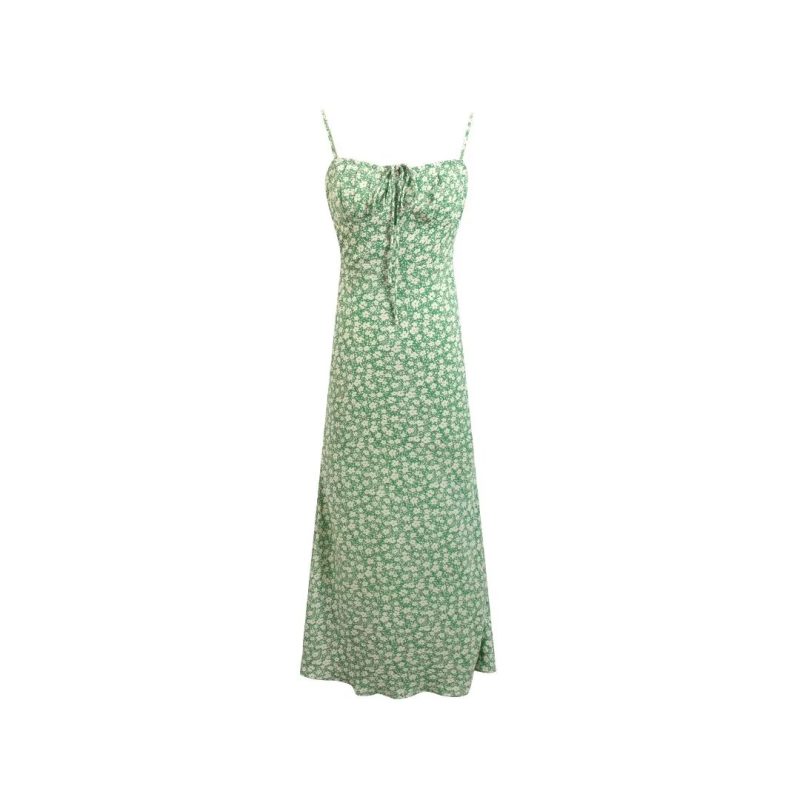 Seaside Lace Trim Drawstring Midi Dress
