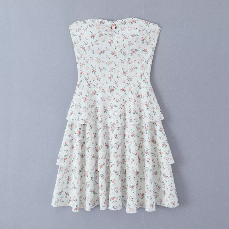 Pleated Strapless Slim Fit Mini Dress with Multi-Layer Design - Image 2