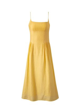 Casual Spring Yellow Dress with Wide Straps