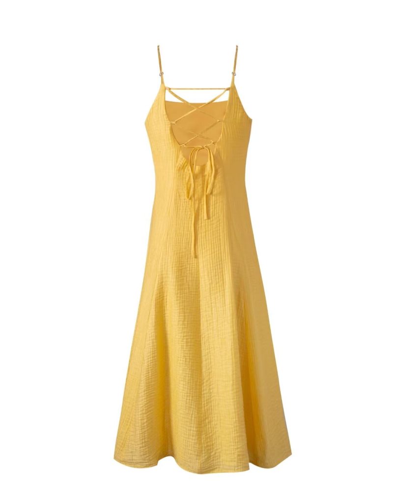 Casual Spring Yellow Dress with Wide Straps - Image 2