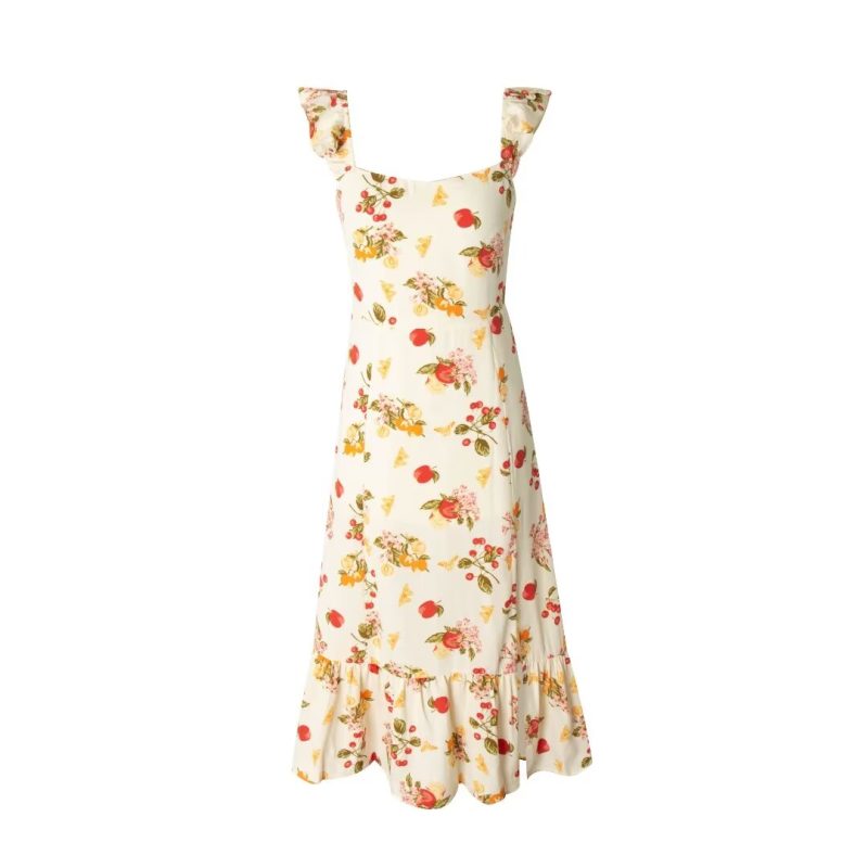 Early Spring French Dress with Square Neck and Floral Lace