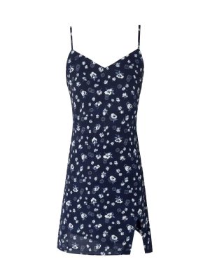 French Floral Split Dress with Black Base – Early Spring Style