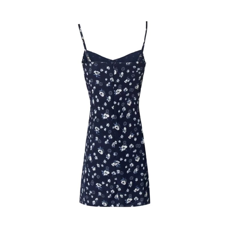 French Floral Split Dress with Black Base – Early Spring Style - Image 2