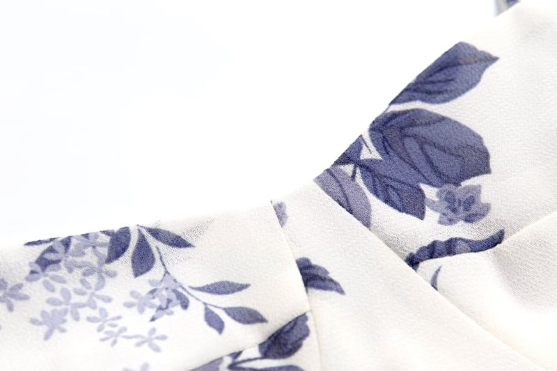 Floral Print Slit Midi Dress – Blue & White Holiday Look - Image 3
