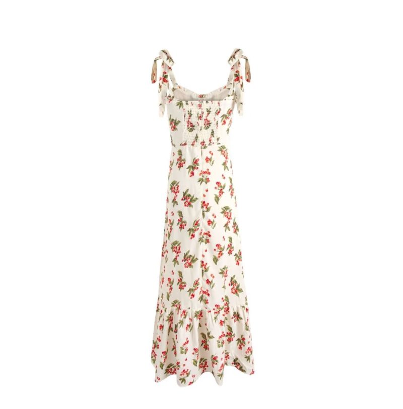 Lace Band Cherry Printed Vacation Dress Women - Image 2
