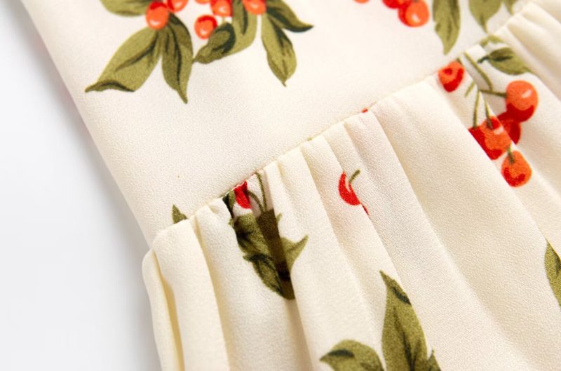 Lace Band Cherry Printed Vacation Dress Women - Image 4