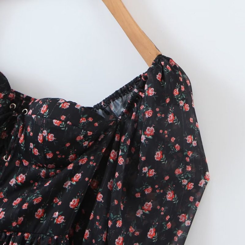 Autumn French Chiffon Printed Waist Tie Dress - Image 4