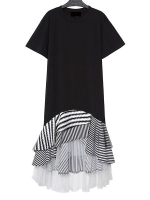 Irregular Mesh Stitching Loose Fishtail T-Shirt Dress