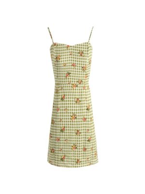 Plaid Floral High Waist Slim Strap Dress