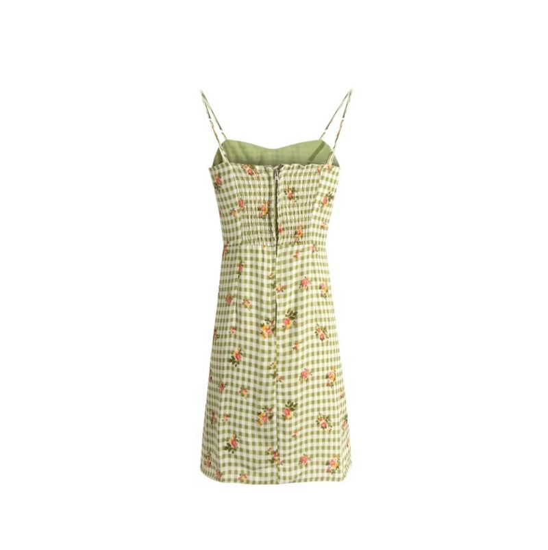 Plaid Floral High Waist Slim Strap Dress - Image 2