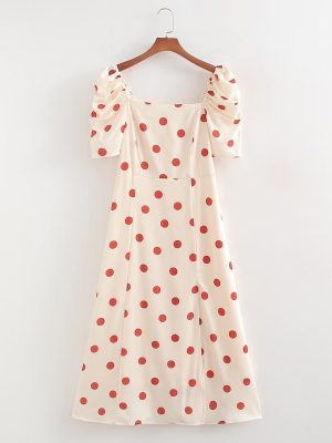Polka Dot A-Line Waist Trimming Dress