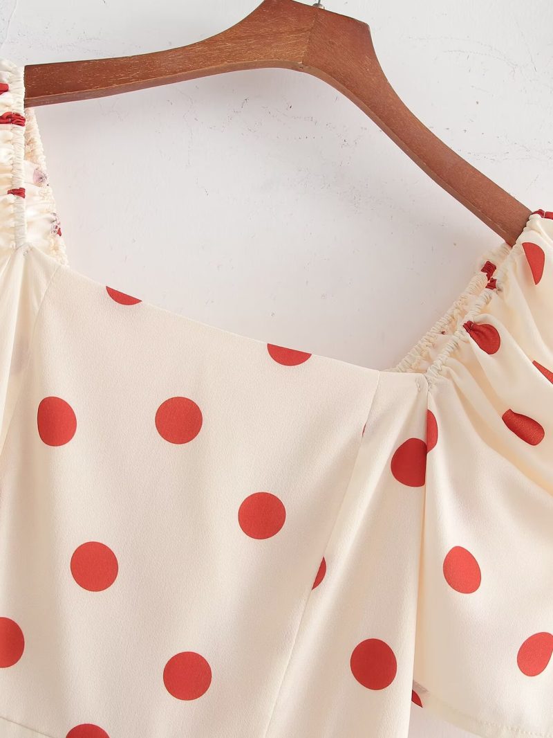 Polka Dot A-Line Waist Trimming Dress - Image 3