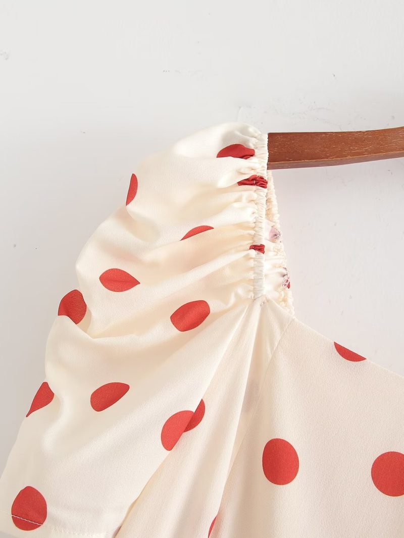 Polka Dot A-Line Waist Trimming Dress - Image 4