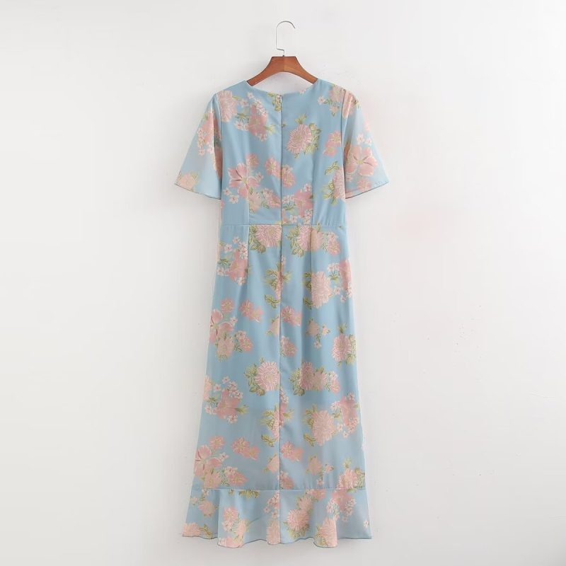 Autumn Floral Ruffle Midi Dress with French Charm - Image 3