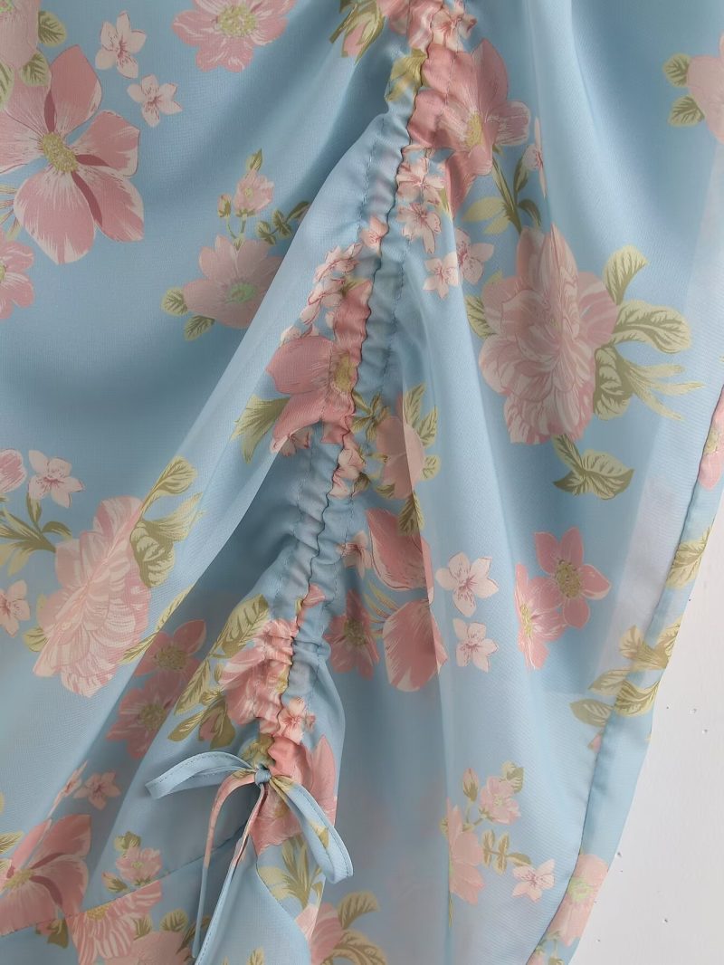 Autumn Floral Ruffle Midi Dress with French Charm - Image 4