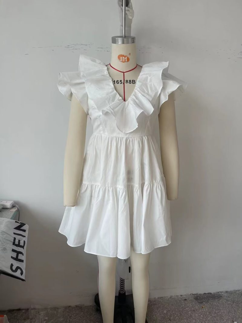 Spring V-Neck Ruffled A-Line Short Dress - Image 2