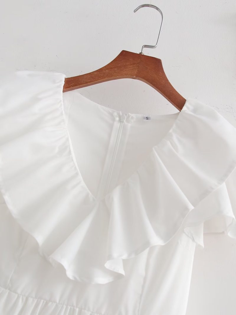 Spring V-Neck Ruffled A-Line Short Dress - Image 4