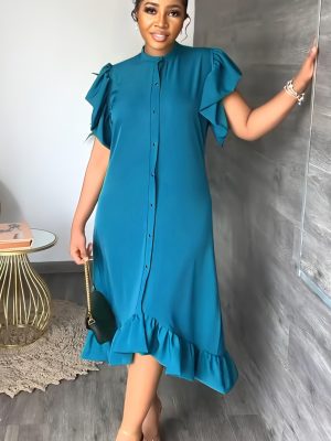 Everyday Casual Solid Ruffle Dress for Women