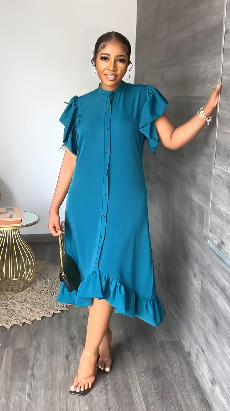 Everyday Casual Solid Ruffle Dress for Women