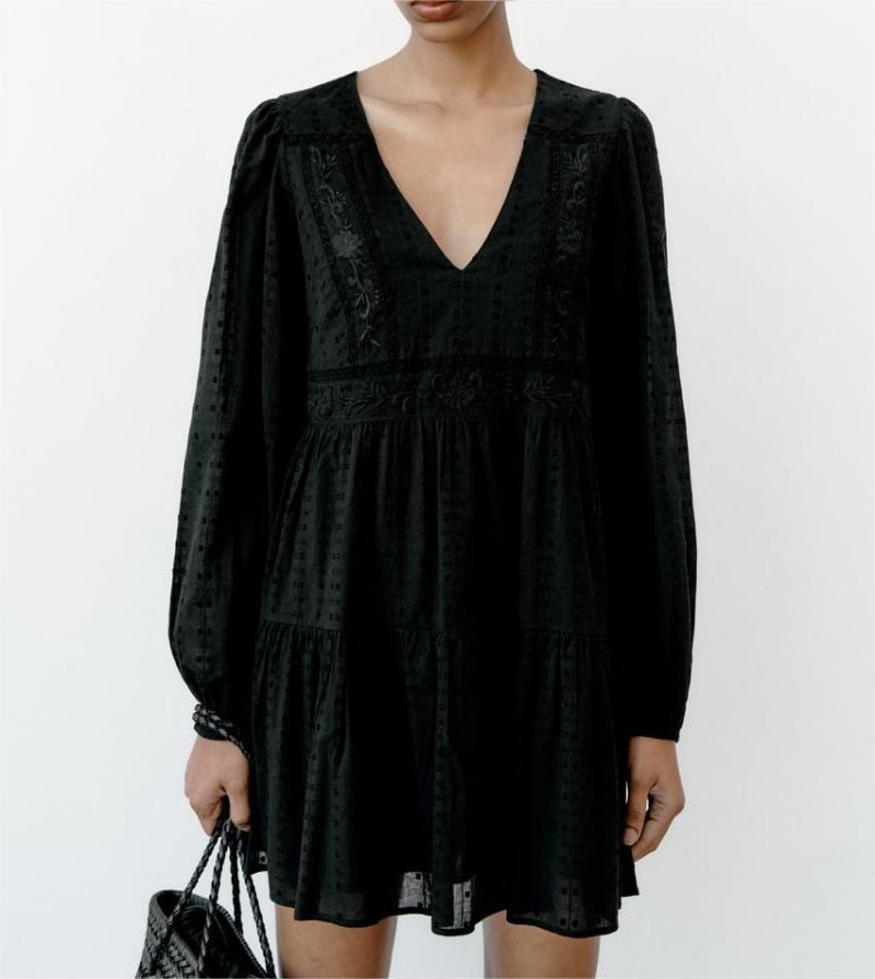 V-Neck Embroidered Cutout Spring Dress Women