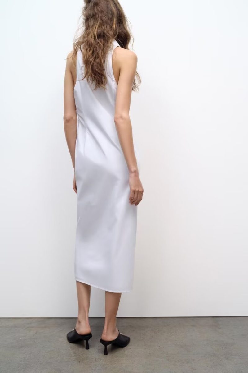 Off Shoulder Zipper Dress with Collar Charm - Image 2