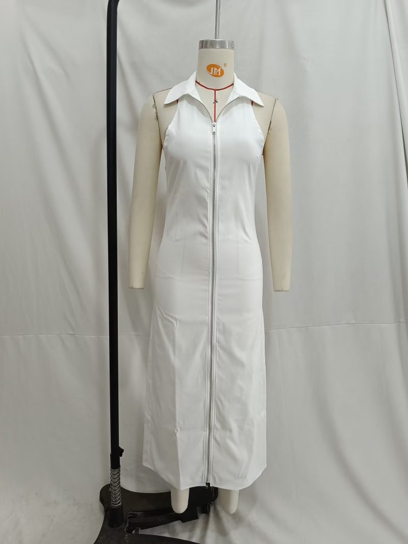 Off Shoulder Zipper Dress with Collar Charm - Image 3