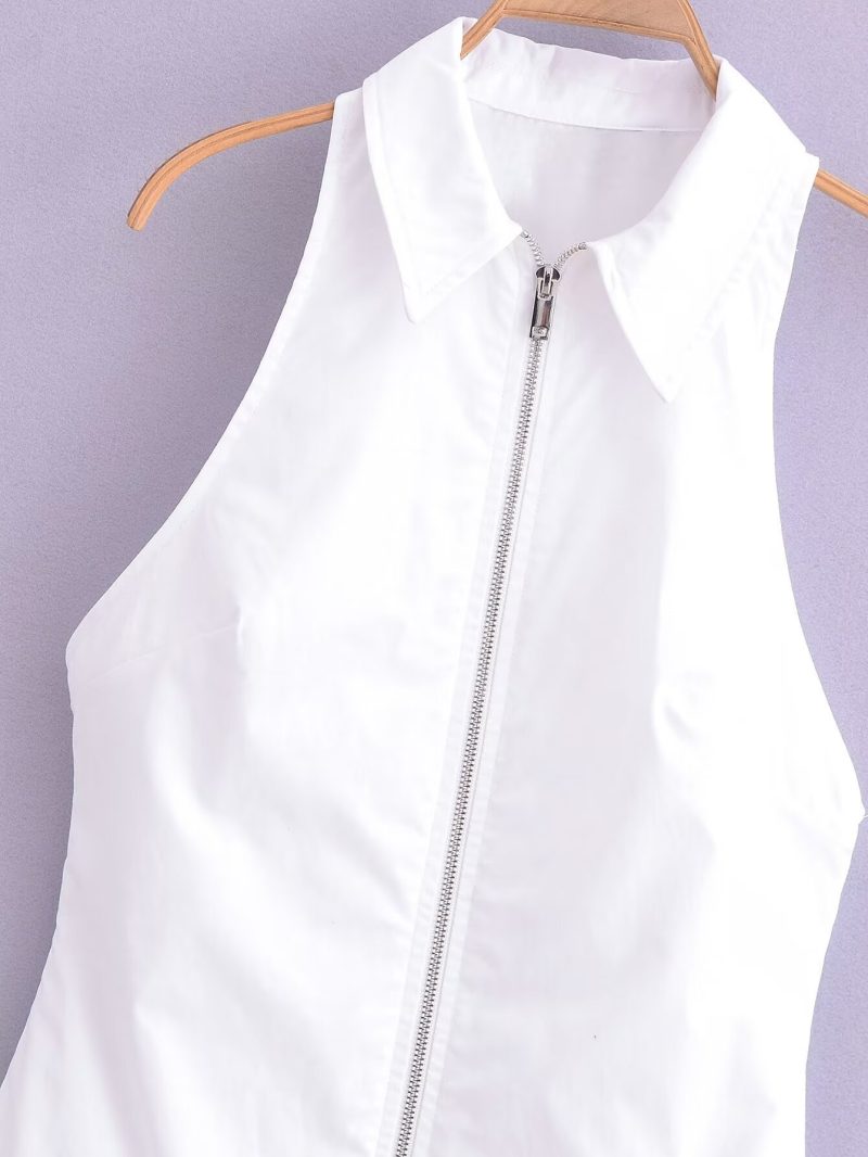 Off Shoulder Zipper Dress with Collar Charm - Image 4