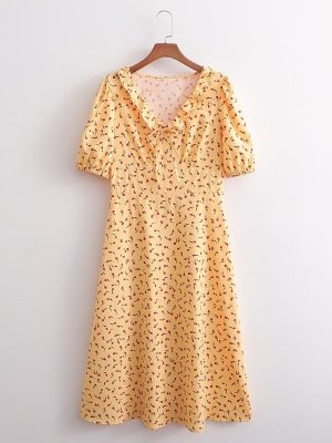 Bohemian Summer Print Dress with Short Sleeves