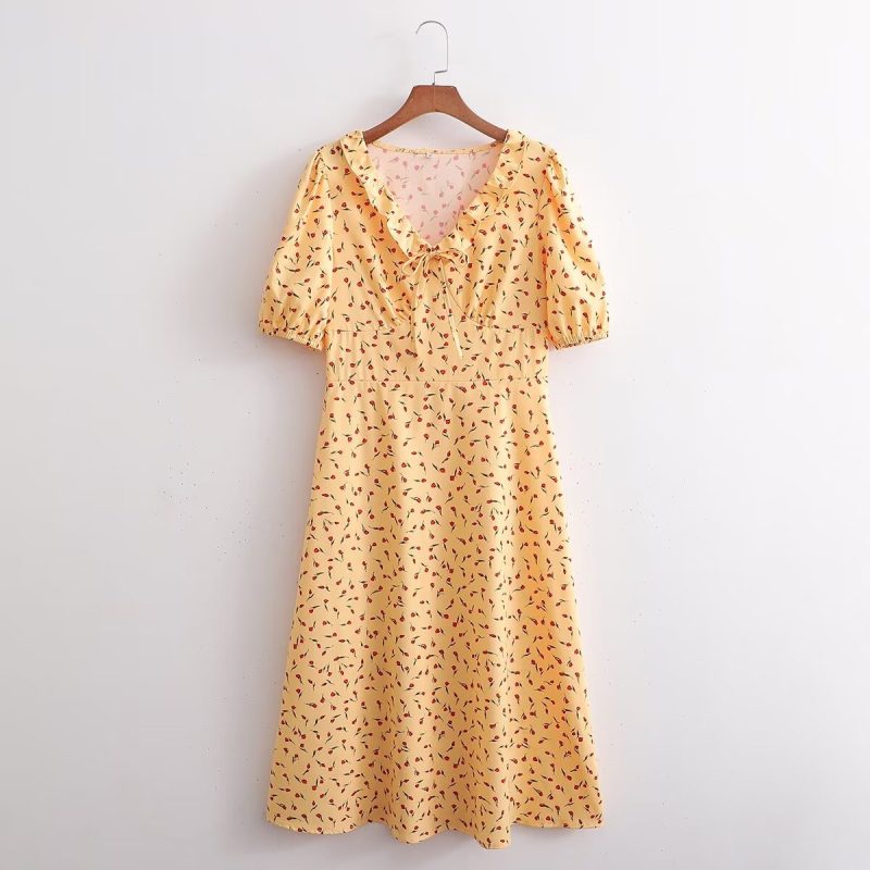 Bohemian Summer Print Dress with Short Sleeves