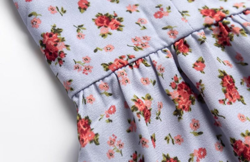 French Floral Chiffon Puff Sleeve Short Dress - Image 3