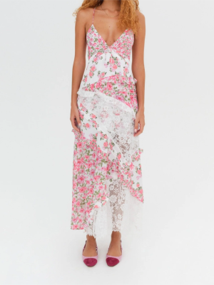 French V Neck Lace Stitching Strap Dress